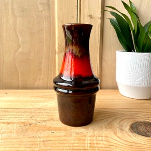 West German Scheurich 400-22 Vase | Fat Lava Vase Brown Red Reactive Band | West German Pottery