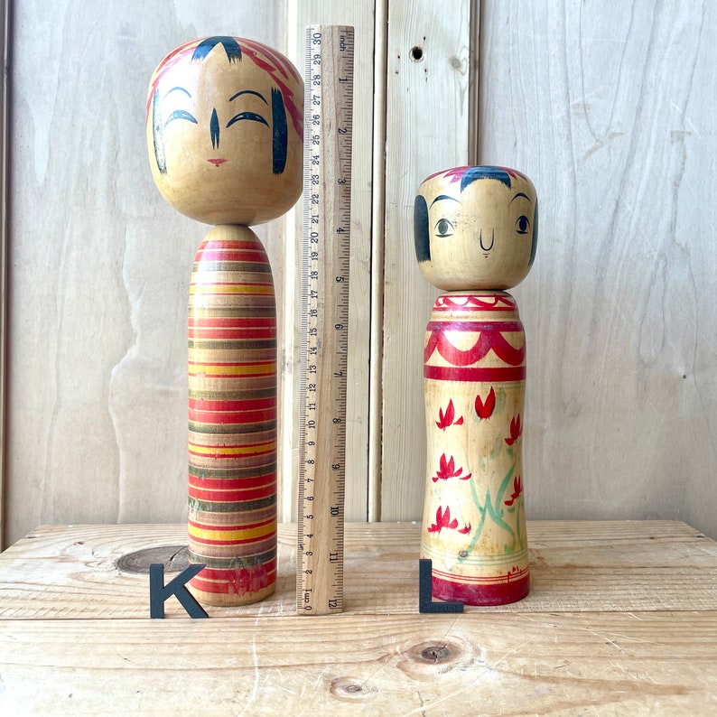 Vintage Japanese Kokeshi dolls, Japanese wooden Kokeshi dolls, Original Japanese wooden dolls, vintage far east decor, Large Kokeshi dolls. image 7
