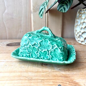 Vintage SylvaC 2088 Green Butter Dish |  1950's Butter Dish | SylvaC Covered Butter Dish Ivy Pattern