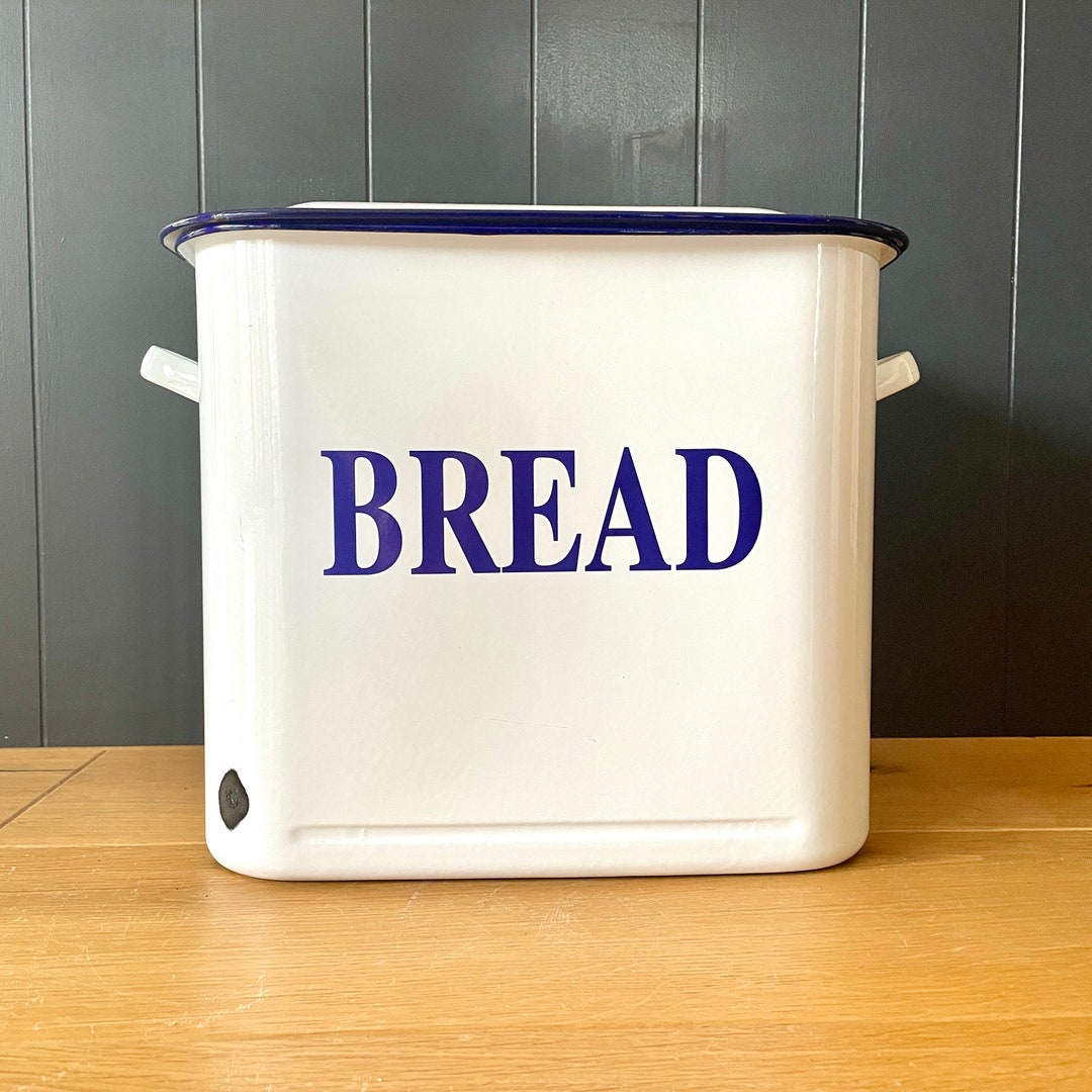 Vintage Enamel Bread Bin White and Blue Enamel Bread Bin Etsy