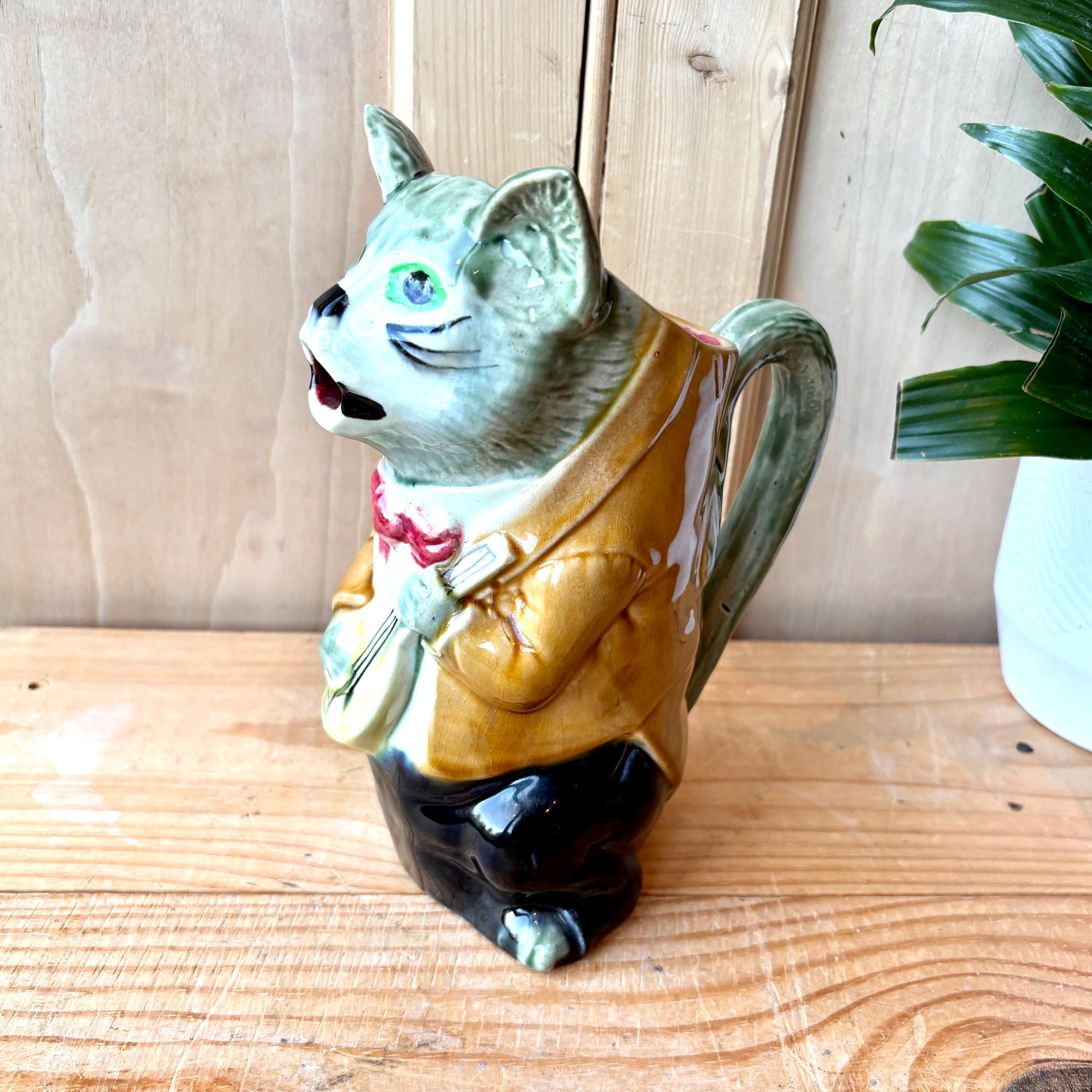 Antique French Majolica Absinthe Pitcher | Vintage Majolica Cat
