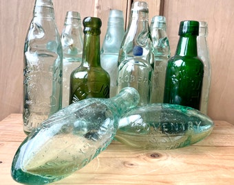 Vintage Codd Neck Bottle, Green Glass Bottles, Vintage Glass Torpedo Bottles, Vintage Collectable Bottles, Vintage Bottles, Codswallop