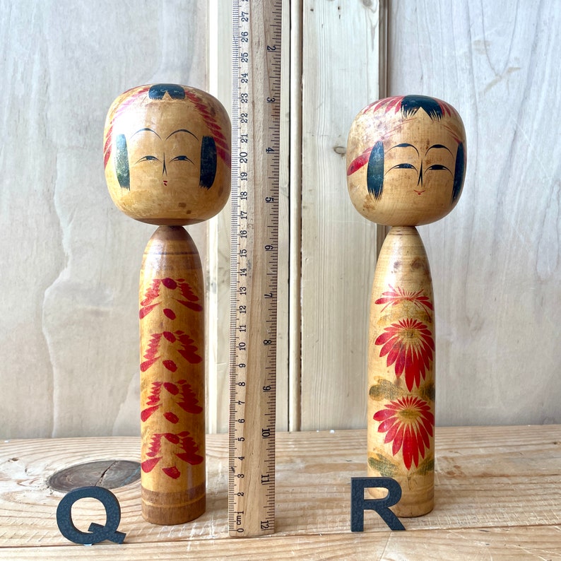 Vintage Japanese Kokeshi dolls, Japanese wooden Kokeshi dolls, Original Japanese wooden dolls, vintage far east decor, Large Kokeshi dolls. image 10