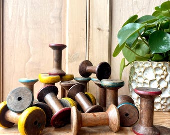 Pair of Vintage Wooden Mill Bobbins | Large Wooden Cotton Bobbins | Vintage Decor