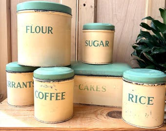 Worcester ware キャニスター　ヴィンテージ缶　tea /sugar Vintage Worcester Ware Kitchen Tins: Tea, Sugar, Rice - Shabby