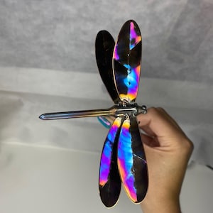 Stainless steel iridium coloured rainbow heat treated dragonfly.
