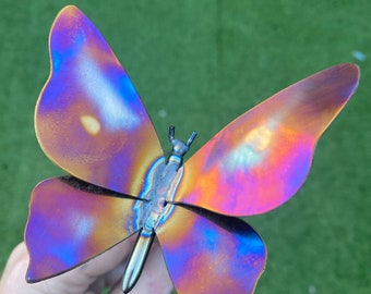 Beautiful Stainless steel iridium coloured rainbow butterfly.