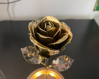 Stunning Handmade polished stainless steel and brass rose.