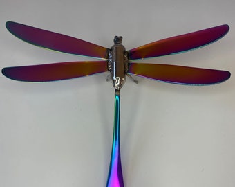 Iridium stainless steel wall mounted dragonfly.