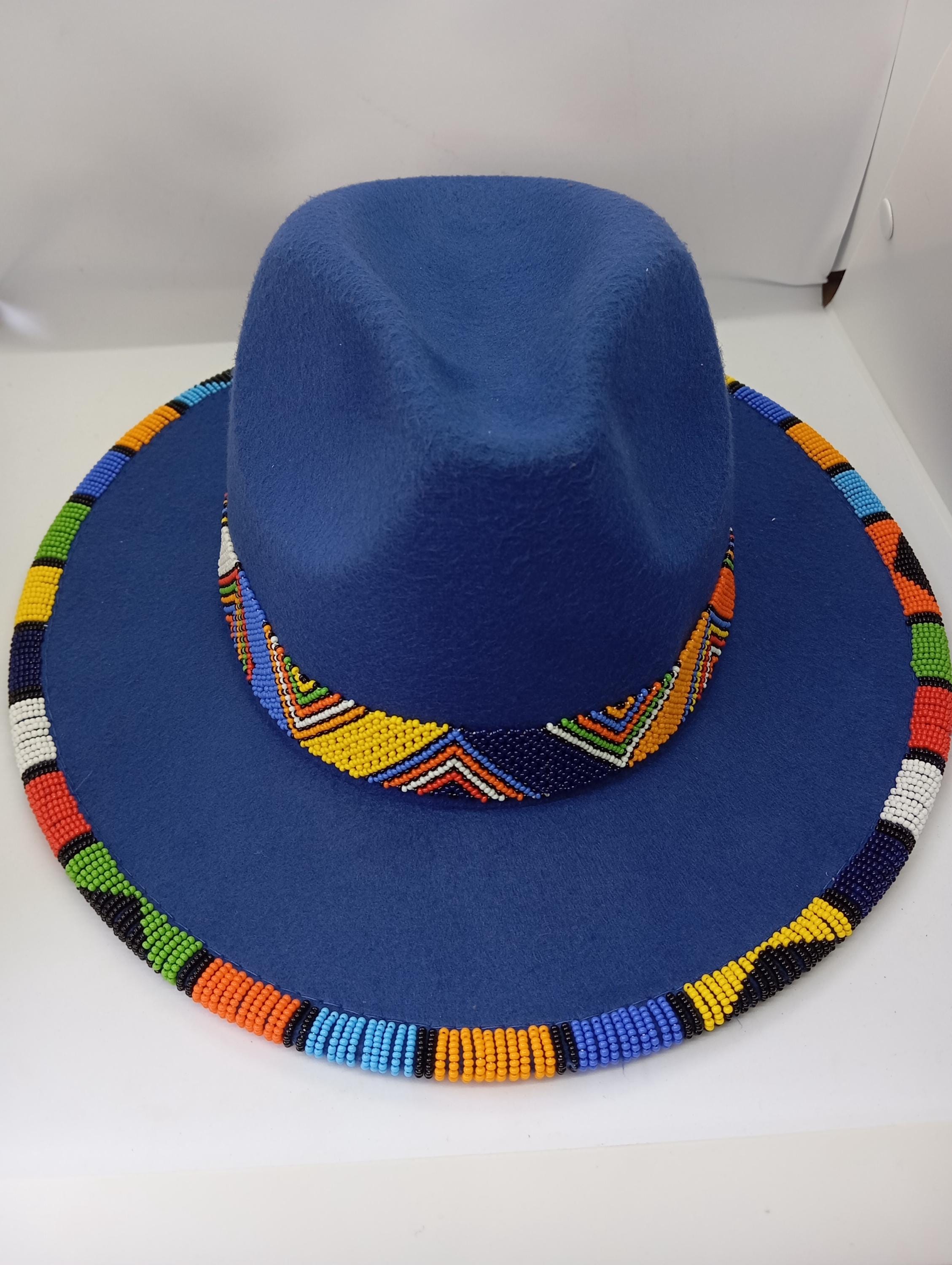 Blue Embellished Beaded Fedora Hat SALE 50% OFF - Dark Blue Pattern Fedora Hatband for Men  main image 2