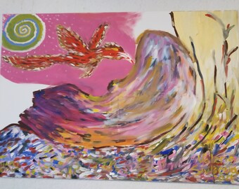 Red Phoenix Painting Etsy