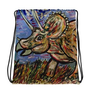 Kordelzugbeutel Triceratops, Dino, Dinosaurier, Rucksack, für Kids, für Kinder, für Jugendliche, für Erwachsene, Trickfilm, Urzeiten, Tsera