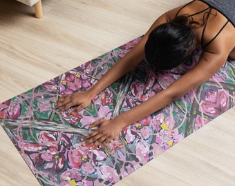 Yoga mat, pink, Valeria Sivtsova, sport, fitness, health, flowers, good mood, beautiful, designer piece, wellness, unisex, homely feel