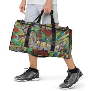 Weekender with T-Rex, dino, dinosaur, colorful travel bag, cool bag, insider, painting print, designer bag, Tyrannosaurus, eye-catcher
