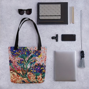 Fabric bag, women&#39;s bag, ring thistles, flowers, Ukraine, casual, unisex, Valeria Sivtsova, painting print, for young people, colorful, colored