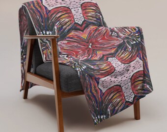 Bedspread, red, flower, designer piece, Valeria Sivtsova, warm, warmth, blanket, couch blanket, design, living, apartment, pink, plush, beautiful