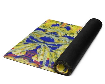 Yoga mat, mimosa, Valeria Sivtsova, sport, fitness, health, flowers, good mood, yellow, blue designer piece, wellness, home feeling