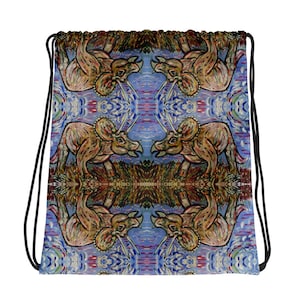 Drawstring bag, backpack, dino, triceratops, dinosaur, paleontology, children, adults, water-resistant, extravagant, Valeria Sivtsova