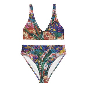 Recycled, high waist, bikini, ring thistles, flowers, Ukraine, casual, unisex, Valeria Sivtsova, painting print, for young people, colorful, colored
