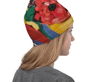 Multifunctional scarf, rainbow, colorful, Valeria, Sivtsova, floral wreath, folk motif, expressionism, Ukraine, Ukrainian