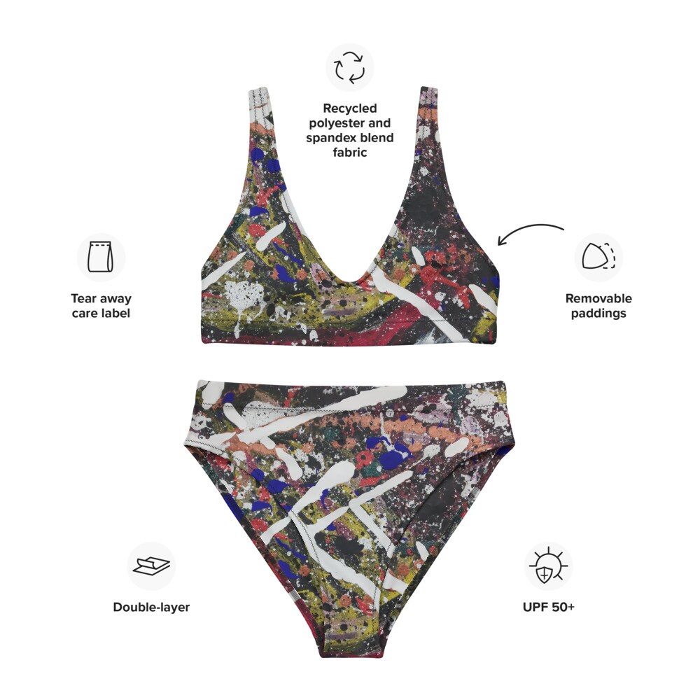 Bikini a vita alta, motivo astratto, rock'n'roll, bikini nero, estate, fare il bagno, nuotare, dipingere, espressionismo, colorato, colorato