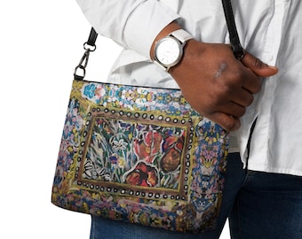 Shoulder bag, blue, yellow, red, flowers, handbag, designer bag, Valeria Sivtsova, artist bag, artist, framed