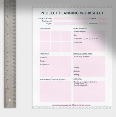 Quilt Project Planning Work Sheet | PDF Printable Download | Quilting ...