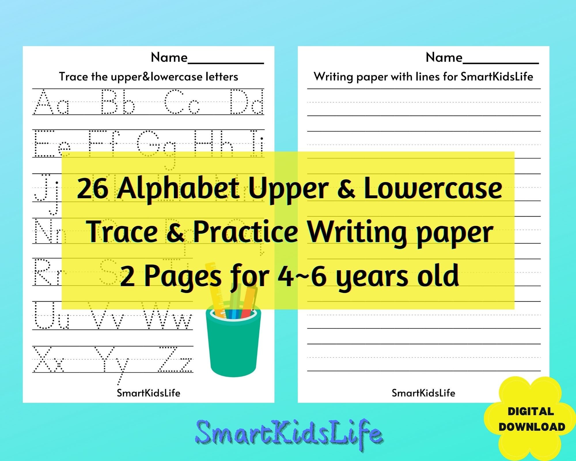 Full Alphabet Tracing Handwriting Practice With Dotted Line Etsy