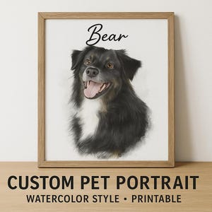Custom Dog Memorial Portrait • Watercolor Pet Remembrance Art • Printable Pet Loss Gift from Your Photo with Name
