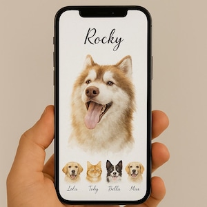 Custom Digital Watercolor Pet Portrait | Phone Screen Format | Personalized Pet Artwork from Your Photo | Dog & Cat Gift