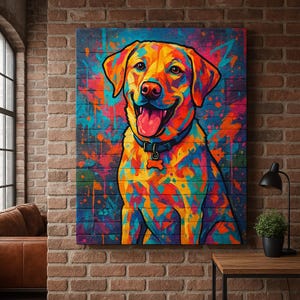 Urban Graffiti Style Custom Dog Portrait – Street Art Inspired Digital Pet Illustration form Photo, Colorful Wall Art Gift for Pet Lovers