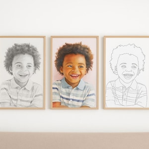 Ritratto personalizzato di bambino - Schizzo a matita, acquerello e disegno al tratto - Opera d'arte digitale da foto - Consegna rapida in 6 ore - Regalo per i genitori