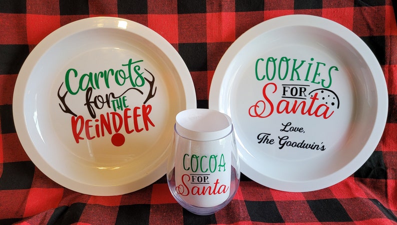 Christmas Cookie Plate Family Gift Shatterproof Milk and Cookies for Santa Set Milk and Cookies Carrots For Reindeer Christmas Decor