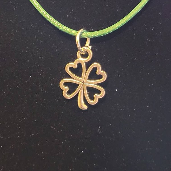 4 Leaf Clover Necklace, Four Leaf Clover, Shamrock Charm Pendant, Green Organza Necklace,  St. Paddy's Day, Saint Patrick's Day, Irish