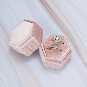 Blush Pink Velvet Ring Box, Inexpensive Wedding Ring Box, Proposal Engagement Ring Box Organizer, Handmade Double Slot, Ring Bearer Box