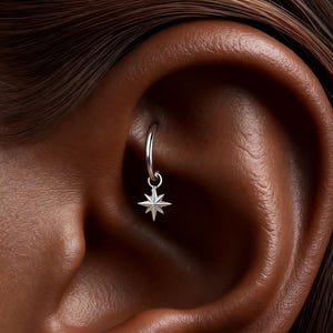 Aros colgantes de estrella de titanio, hipoalergénicos de 18/16 g para cartílago, piercing Rook para hélix, trago y nariz.
