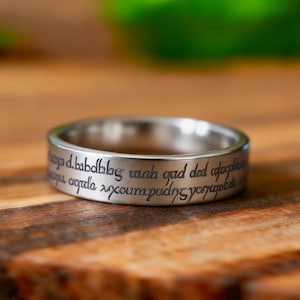 New Ring Symbolizing Rebirth And Balance Between Light And Shadow Tengwar Script Engraved