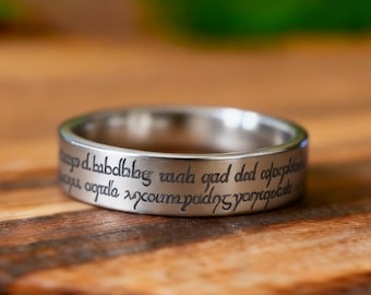 New Ring Symbolizing Rebirth And Balance Between Light And Shadow Tengwar Script Engraved