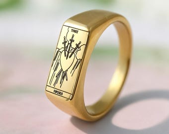 Three of Swords Tarot Ring, Minor Arcana Card Jewelry, Custom Tarot Card Ring, Gothic Witchy Jewelry Gift