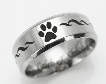Custom Paw Print Ring- Engraved Pet Name Ring- Personalized Pet Ring- Pet Owner Gift- Dog Cat Loss Keepsake - Memorial Gift- Pets Mom Dad