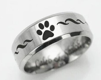 Ring mit Pfotenabdruck - Gravur Haustier Ring - Haustier Ring - Haustier Besitzer Geschenk - Hund Katze Verlust Andenken