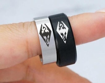 Skyrim Dragon Rings, Couple Rings, The Elder Scrolls V: Skyrim Inspired Jewelry, Custom Engraved Rings, Video Gaming Gift for Friend