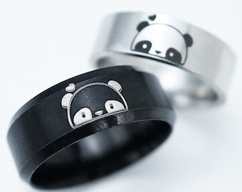 Cute Panda Rings, Custom Animal Sign Rings for Couple, Personalized Rings for Boyfriend Girlfriend, Panda Lovers Gift