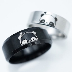 Lindos anillos de panda, anillos personalizados con el símbolo de un animal para pareja, anillos personalizados para novio o novia, regalo para amantes de los pandas