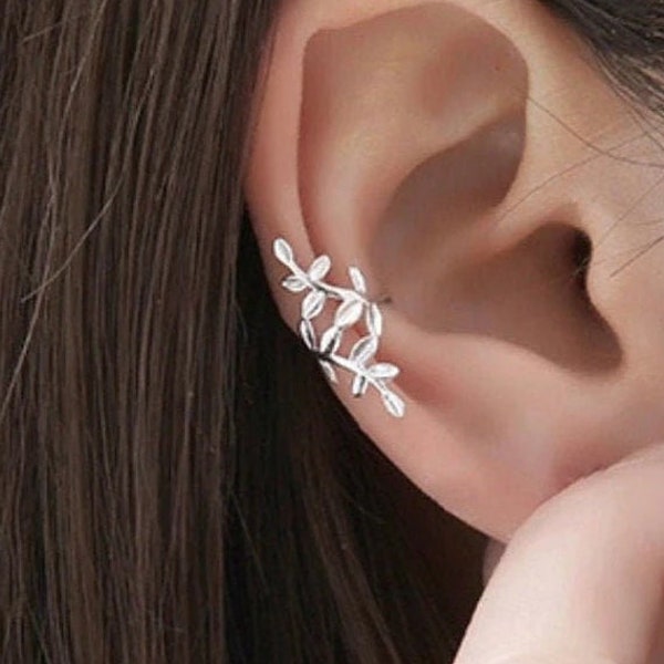 Boucles d'oreilles feuilles - bijou d'oreille sans piercing - bijou d'oreille en or - brassard d'oreille non percé - boucles d'oreilles sur chenilles - piercing de conque - faux piercings