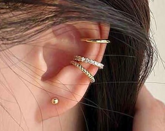 Multiple Ear Cuffs - Ear Cuff No Piercing - Gold Ear Cuffs - Ear Cuff Non Pierced - Ear Crawler Earrings - Conch Piercing - Fake Piercings