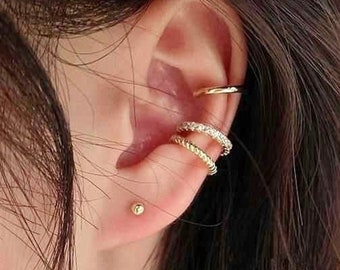 Orecchino a clip in oro per orecchie non forate, orecchino delicato per cartilagine, set di orecchini a clip impilabili, finto cerchio per piercing, orecchino a clip con pavé di corda, gioielli minimalisti