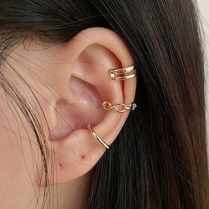 Set Of 3 Ear Cuffs - Ear Cuff No Piercing - Gold Ear Cuffs - Ear Cuff Non Pierced - Ear Crawler Earrings - Conch Piercing - Fake Piercings