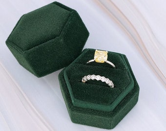 Emerald Green Ring Box, Double Slot Velvet Ring Box for Engagement Ring