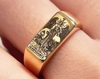 18K Gold Plated Tarot Card Ring Temperance, Custom Tarot Ring for Women, Frindship Gift